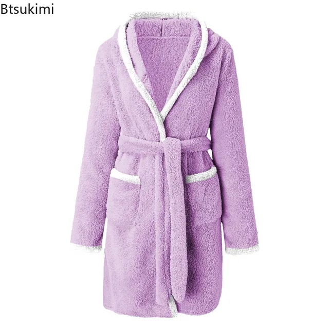 104656-ecb4d1.jpg Robe d'hiver décontractée en peluche pour femmes, couleur unie assortie, Double poche, chemise de nuit à bretelles, peignoir pelucheux, manteaux, vêtements de maison pour dames