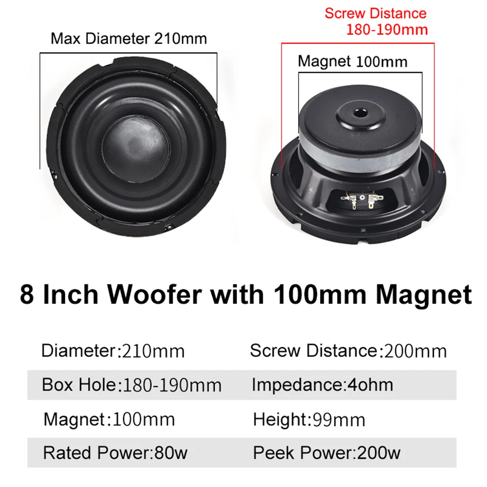 8Inch 80W 4Ohm Woofer Speaker Low Frequency Audio Bass SubWoofer DIY Hifi Sound System Home Theater Music Louderspeaker audio speakers