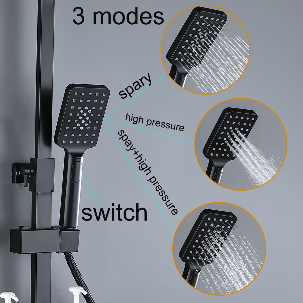 Bathroom faucet bathroom shower faucet set thermostatic mixing valve Black display thermostatic shower faucet set rainfall bathtub tap bathroom shelf water flow produces electricity