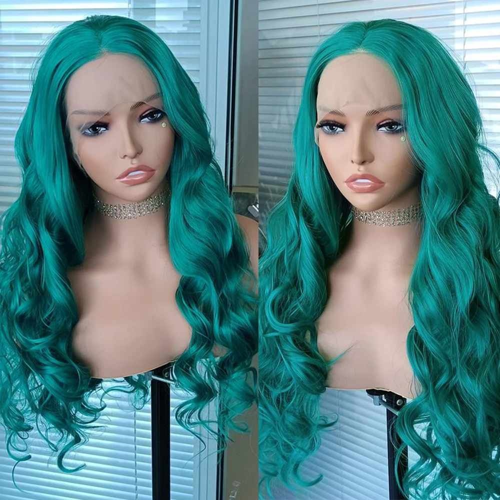 Emerald green lace front wig side view