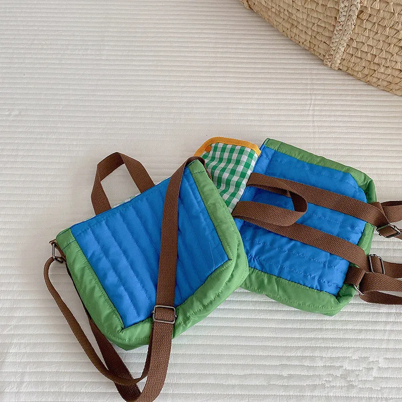 deer jonmi Korean Style Children Plaid Messenger Bags Chic Picnic Vacation Backpack Kids Shoudler Bags 3