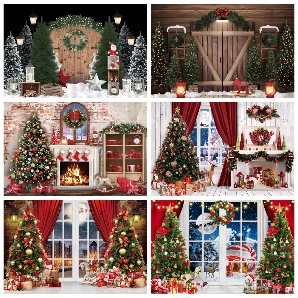 

Winter Christmas Photography Backdrop Xmas Window Fireplace Santa Claus Gift Baby Family Portrait Photo Background Decor Studio