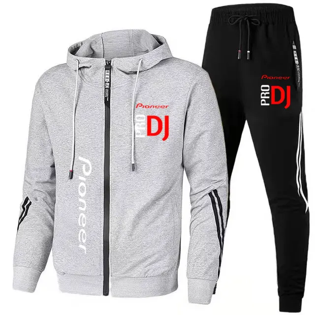봄과 가을 개척자 프로 DJ 패션 지퍼 후드 스웨터 스웨터 캐주얼 스포츠웨어 남성 정장 의류 + 바지 남성 세트