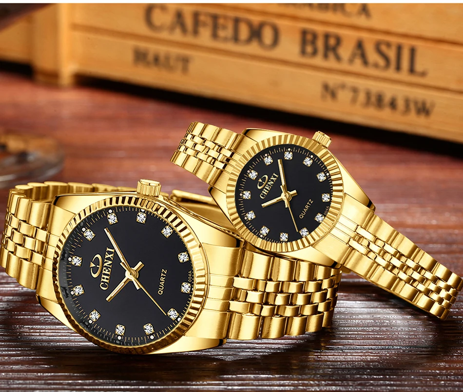 Quartzo Masculino-Relógios, Relógios de pulso dourados para