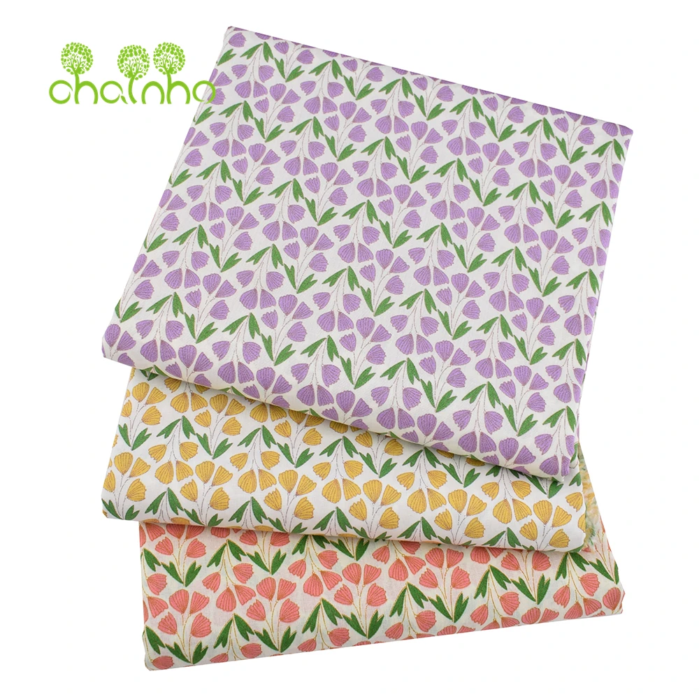 Chainho,Printed Plain Weave Poplin Cotton Fabric,DIY Sewing Quilting Material,Patchwork Cloth,Floral Series,3 Sizes,15PC202