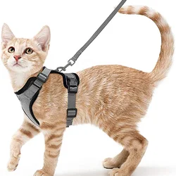 Escape - Proof Soft Adjustable Cat Walking Harness with Leash - XS（old） (GRAY)