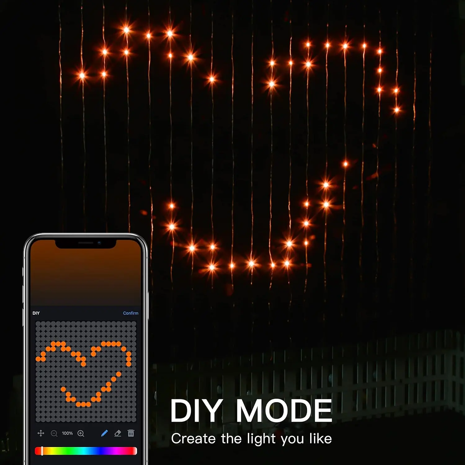 Smart LED Curtain Light APP Control RGB Dimmable DIY Pattern Music Ambient Lighting For Home Holiday Party Christmas Decoration