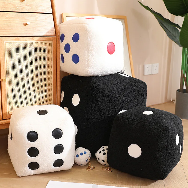 8/25/35cm Stuffed Cube Dice Plush Pillow Soft White Black Colorful Back Support Plushie Interactive Game Gift 4