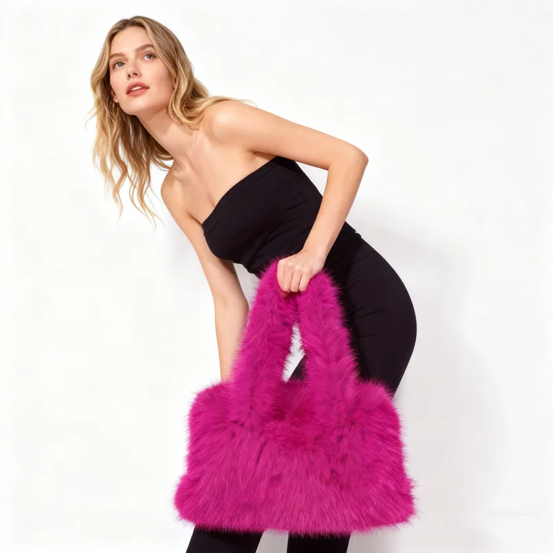 Luxury Faux Mink Fur Bags for Women Handbags Candy Color Plush Tote Fluffy Soft Shoulder Bag Large Capacity Shopper Purses New
