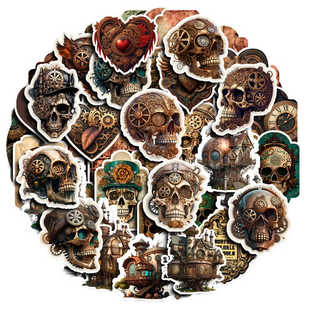

10/30/50pcs Steampunk Skull Graffiti Stickers for Laptop Motorcycle Skateboard Waterproof Cool Cartoon Decoration Sticker Toys