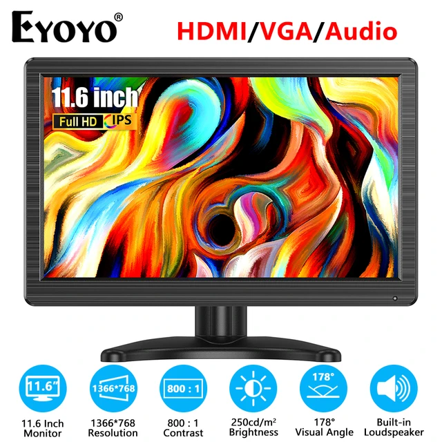 Eyoyo Mini monitor de 8 pulgadas, pequeño monitor Hdmi de 1280 x 800,  pantalla IPS Full HD, monitor VGA, monitor externo para PC/portátil/cámara  de