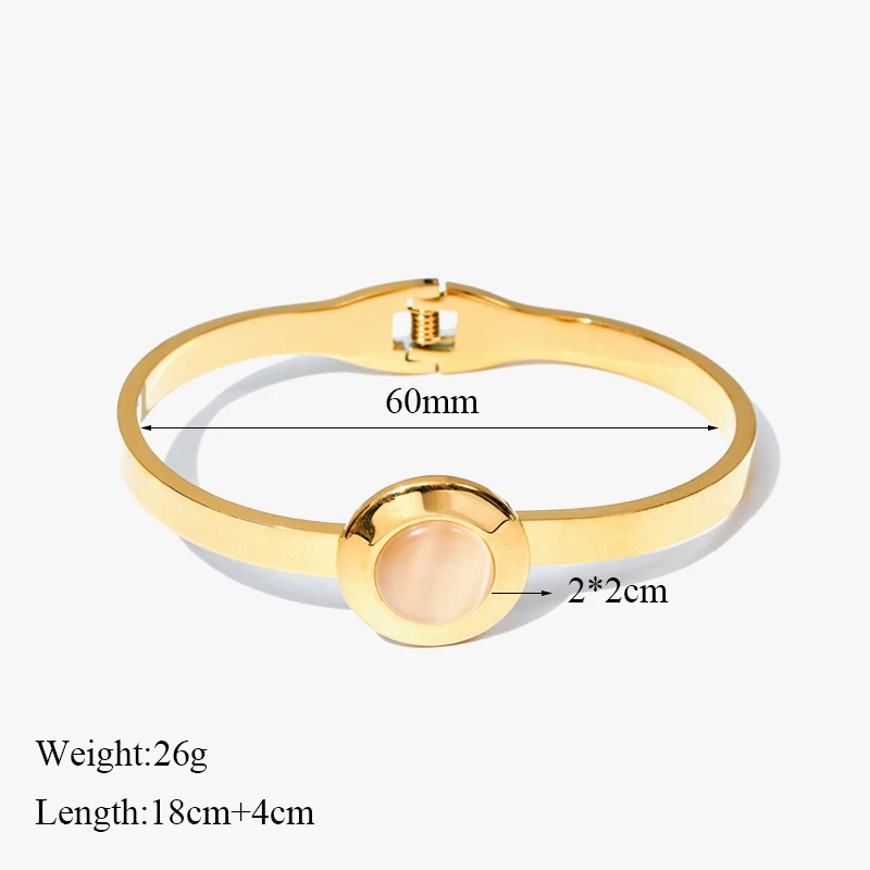 EILIECK 316L Stainless Steel Large White Round Stone Bangles Bracelet For Women Girl Fashion Waterproof Jewelry Gift Accessories 2