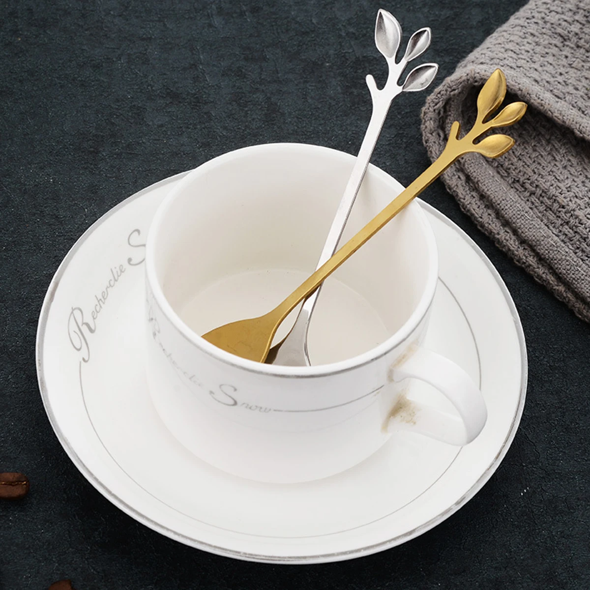 6pcs Leaves scoop ice cream dessert spoon creative contracted stainless steel