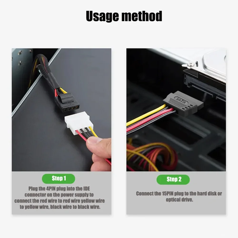 Dual SATA Power Supply Extension Cable - IDE Molex to 2 Serial Hard Drive Y Splitter Adapter Description Image.This Product Can Be Found With The Tag Names 4 pin ide, Computer Cables Connecting, Computer Peripherals, PC Hardware Cables Adapters