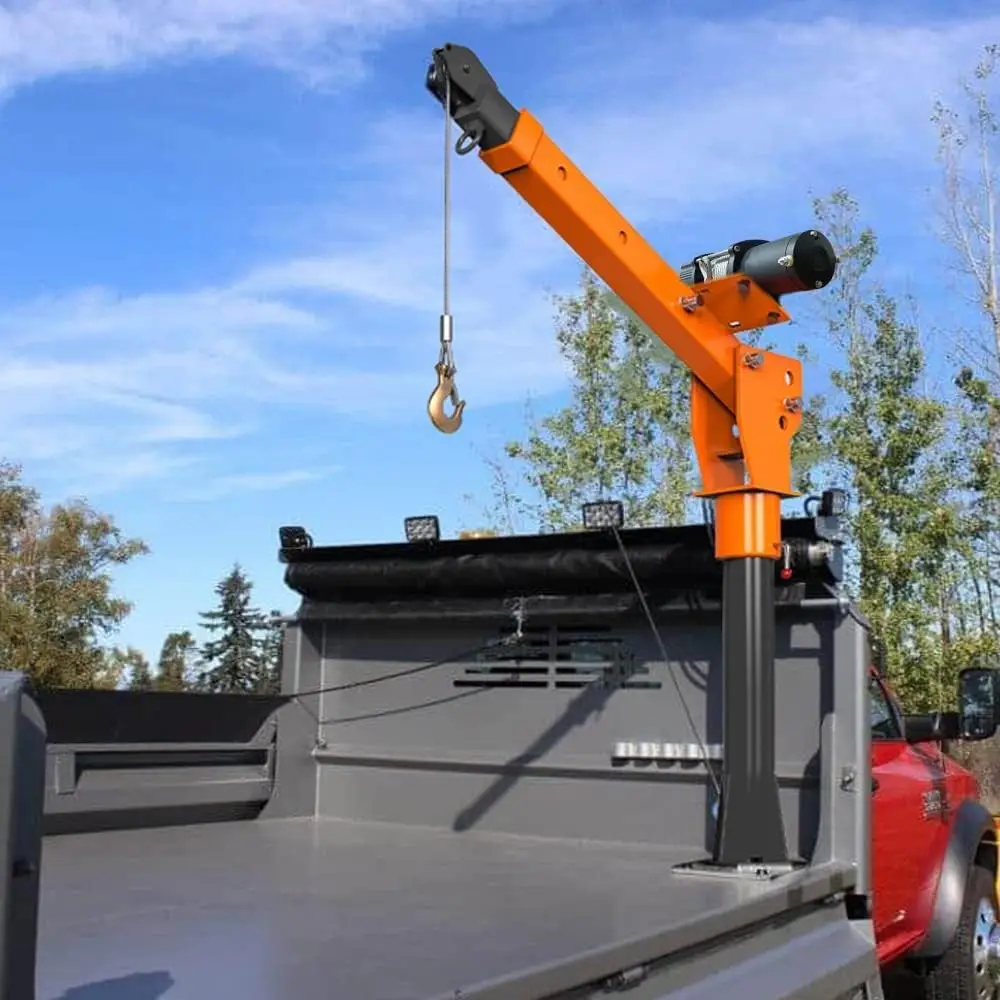New 2200lb Folding Truck-Mounted Crane with Electric Winch 5000 Lb 12V Painted Steel Pickup Truck Jib Cranes 360 Swivel