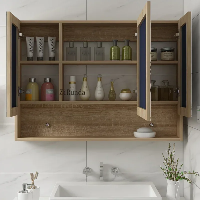 Nordic Smart Bathroom Mirror Cabinet Wall-mounted Washroom Illumination Mirror Cabinet Storage Furniture Muebles Para Bano FYBC