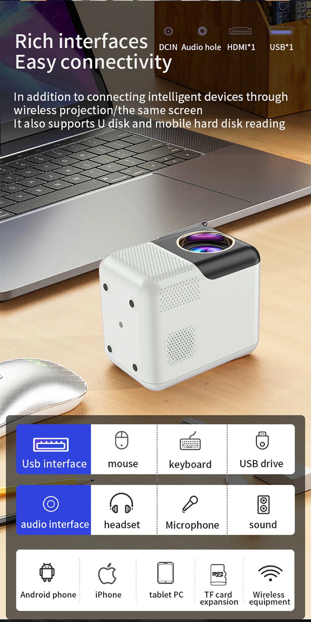 Salange P700 Mini Projector Android 10 Supported 4K Full HD 1080P LED Video Beamer Wifi Home Theater Compatible with USB HDMI AV