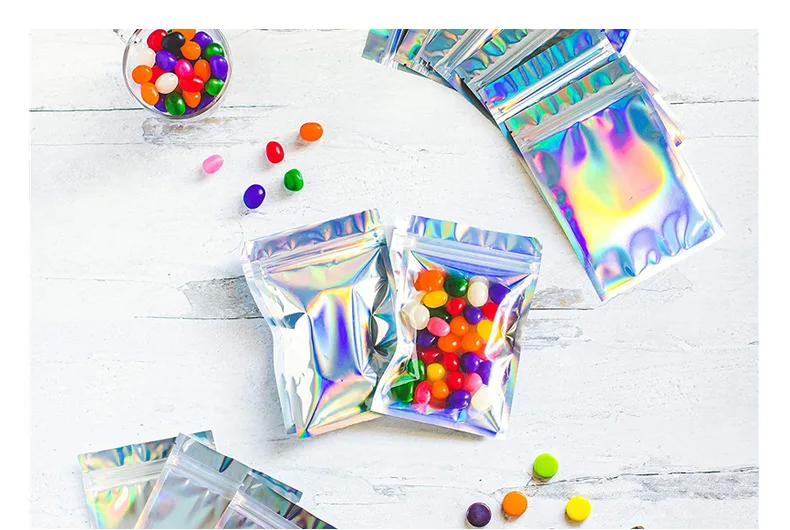50 Pieces Self-Sealing Laser Small Plastic Bags for Jewelry Pouch with Clear Display Window Jewelry Packaging Gift Storage Bag