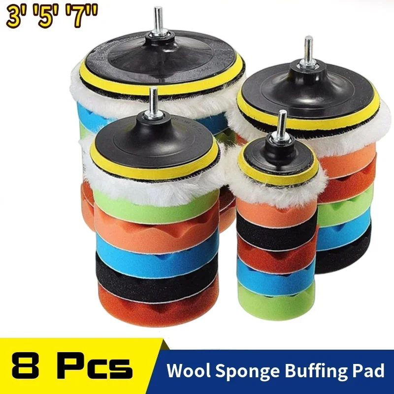Car Polishing Pads 8Pcs Pad Set Thread 3/5/7inch Auto Car Repair Polishing Kit for Car Polisher+Drill Adaptor Power Tools accessories