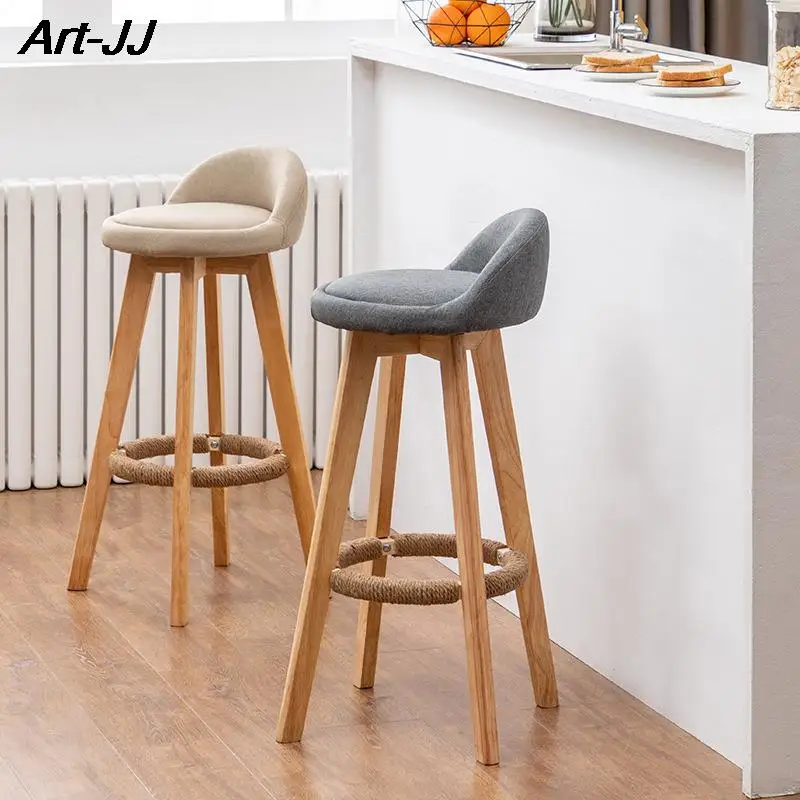 Solid Wood Bar Chair Nordic Rotatable High Foot stool Retro Pub Cafe Night Club High stool Modern Simple Backrest Chair