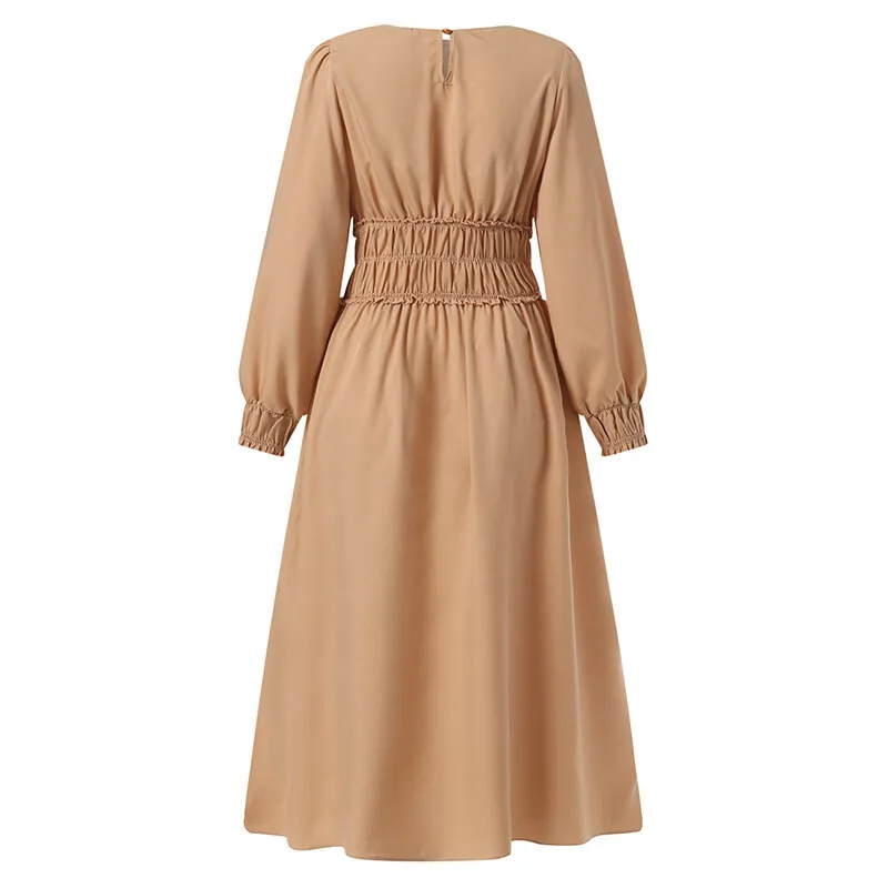 2023 Ramadan Muslim Robe  Islam Abaya Dress Solid Waist Long Sleeve Fashion Robe Femme Musulmane Casual Women's Dress Dubai Robe