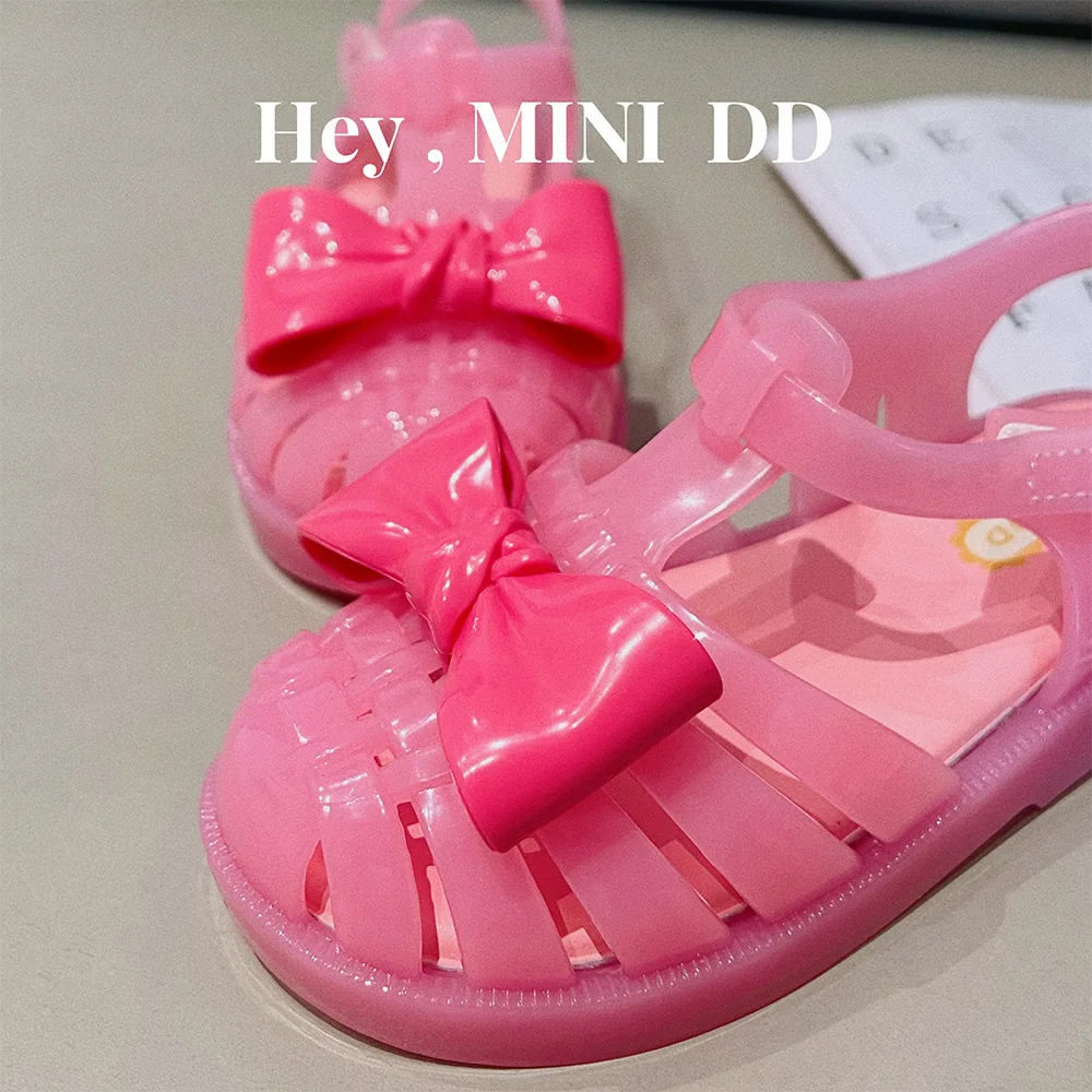 

MINIDD Spring Summer Girls' Sandals Baby Bow Princess Roma Jelly Shoes Children's Classical Soft Sole Beach Sandals DD050