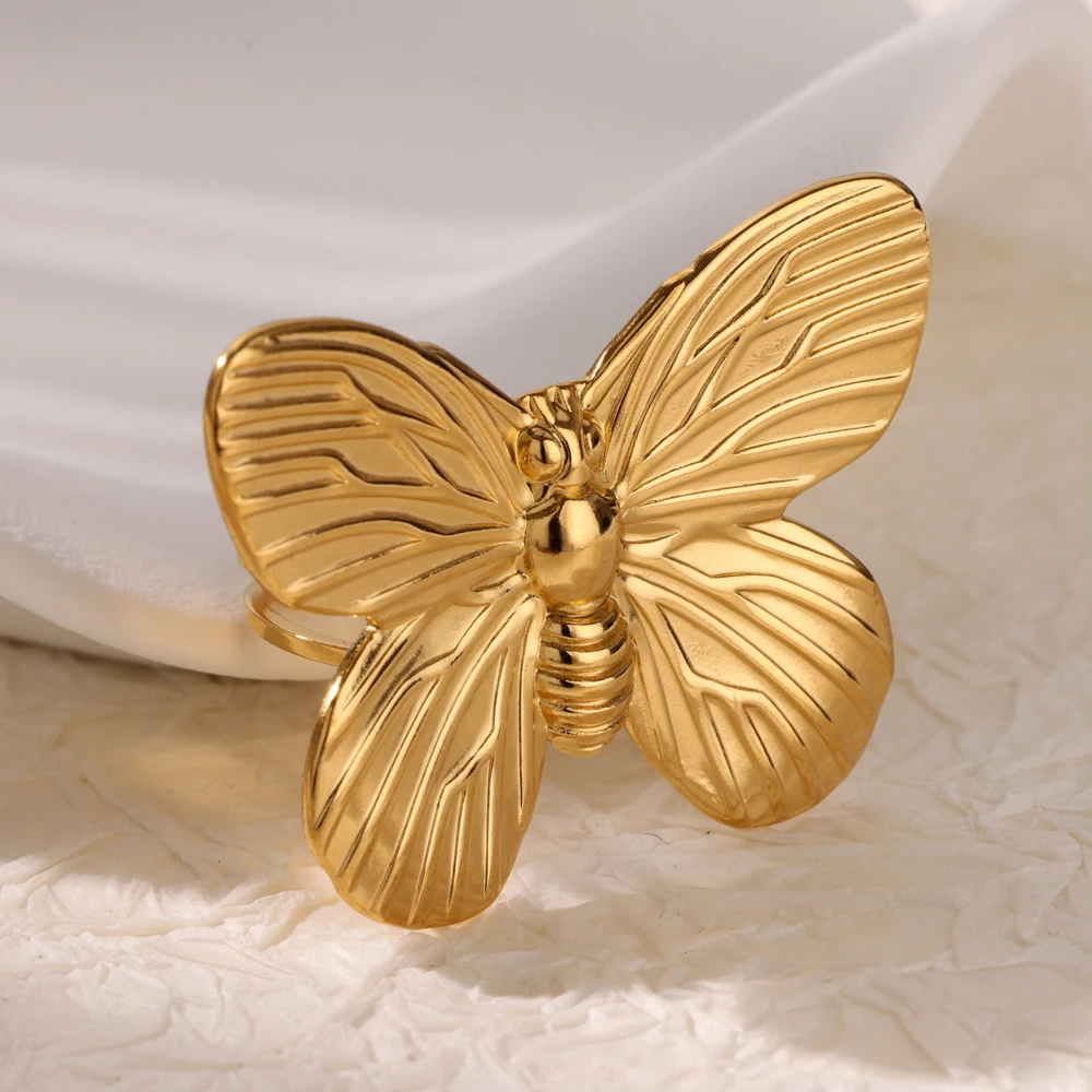 Gold Butterfly Open Rings for Women