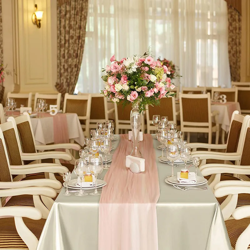 Hotel Banquet Wedding Satin Table cloth Square Tablecloth White Champagne Silk fabric Dining Table cover 90x132 Inch