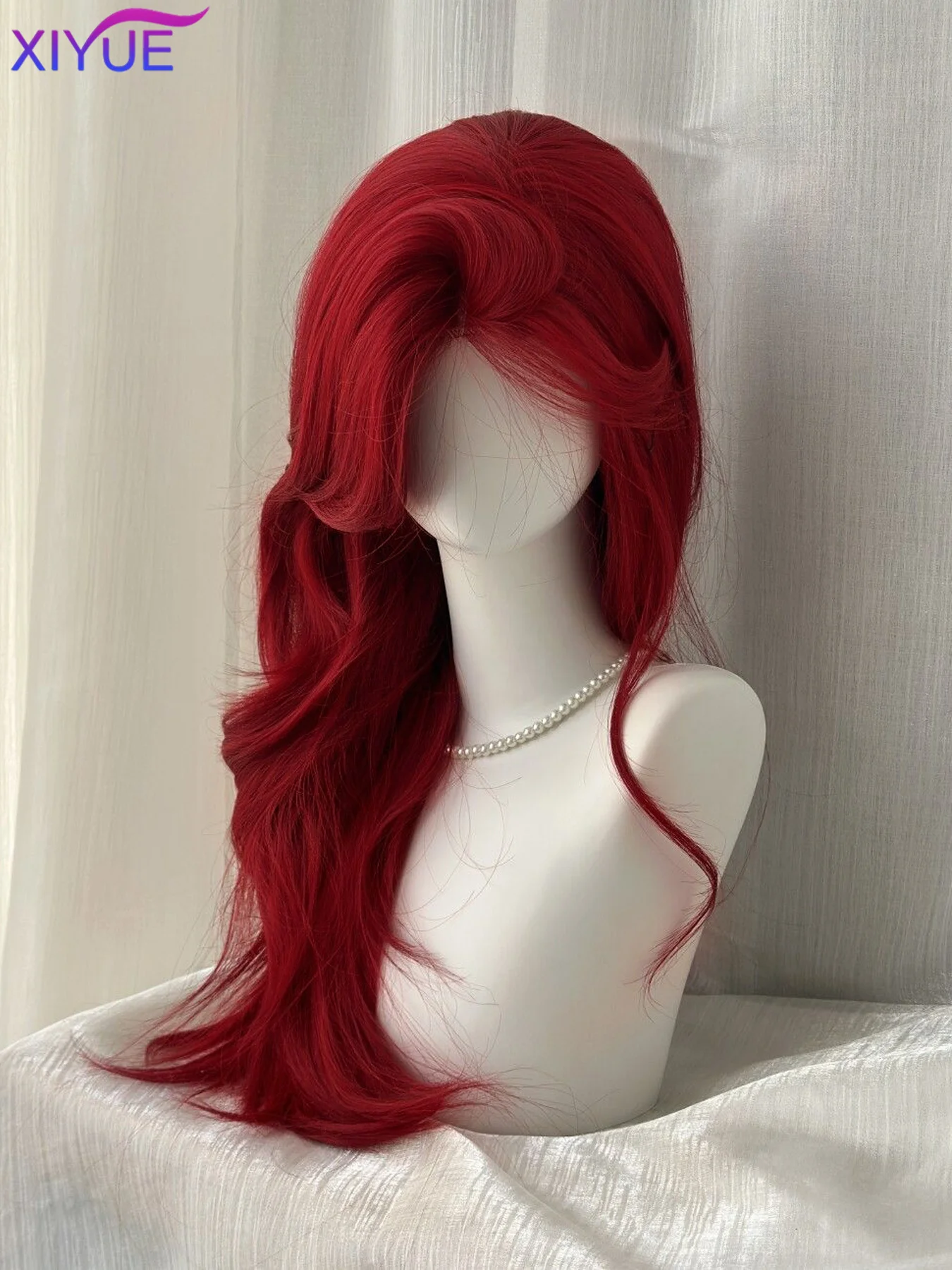 Fashion wine red Wave synthetic wig Long body wave red natural wig middle part of Cosplay Halloween smooth fiber wig for women