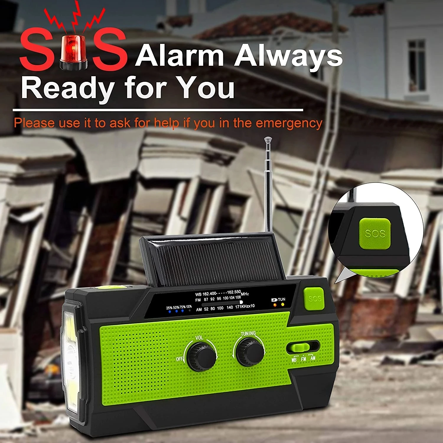 

Wireless Bluetooth Speaker with Hand-Cranked Charger and Solar Panel for Emergency Preparedness