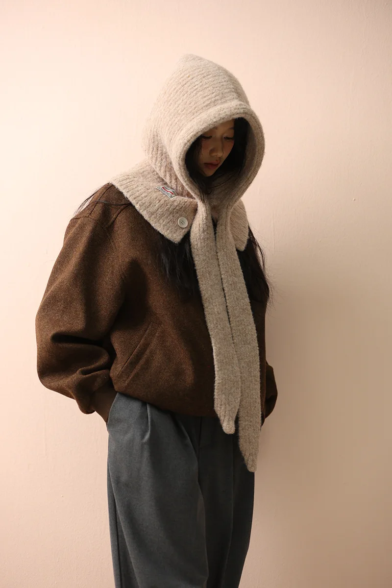 Winter-Sturmhaube für Männer und Frauen, gestrickte Kapuzenkappen, Unisex, warm, für den Außenbereich, Schal, Hüte, einteilig, Halskragen, Schals, Mützen, Mütze – Detail 6