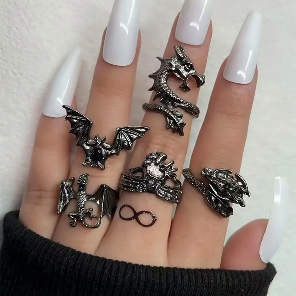 Vintage Trendy Gothic Punk Unisex Handsome Bat Dragon Ring Anello Da Donna In Stile Coreano