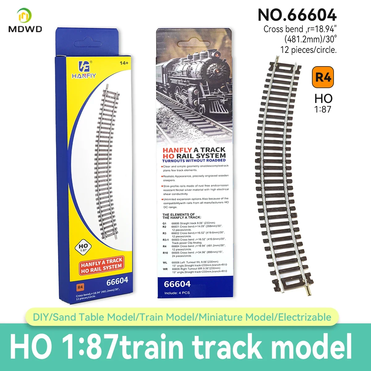 Ho scale 1/87 Train Track Model Railway  Be Powered Nickel Silver Narrow Gauge Curved Track Turnout Track Model 6
