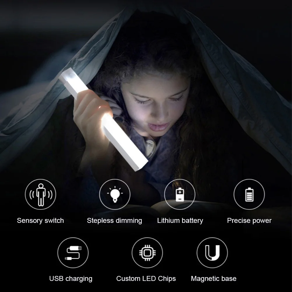 Night Light USB Charging Led Lights Motion Sensor LED Bar Light Dimmable Light Detector Portable for Kitchen Indoor Lighting