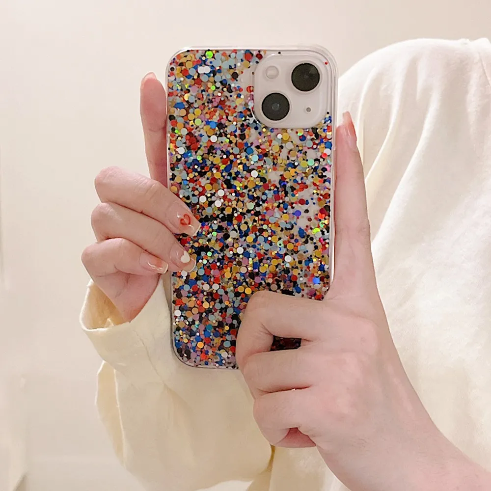 Шикарный круглый блестящий чехол для телефона iPhone 14 15 13 11 12 Pro Max  Mini XR X XS Max 7 8 Plus SE, мягкий чехол из эпоксидной смолы для девочек  | AliExpress