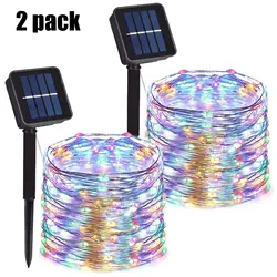 Solar-Powered Outdoor LED String Lights - Festive Decorative Fairy Garland for Garden and Holiday Decor (Multicolor 2PC)