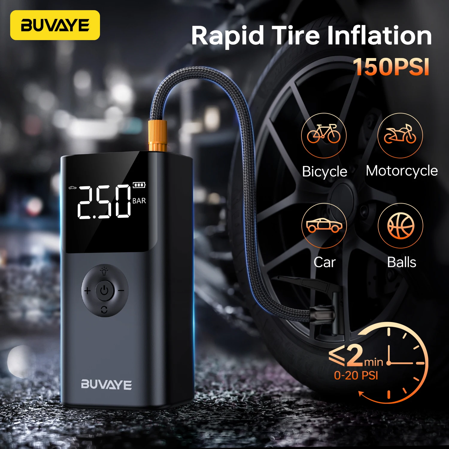 Car Jump Starter BUVAYE 4 In 1 2500A Portable Jump Starter Power Bank 150PSI Air Pump Booster Car Battery 12V Powerbank