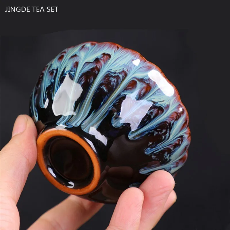 100ml Exquisite Kiln Change Gold Lotus Tea Cup Ceramic Home Master Cup Handmade Beauty Small Tea Bowl Zen Tea Set Accessories