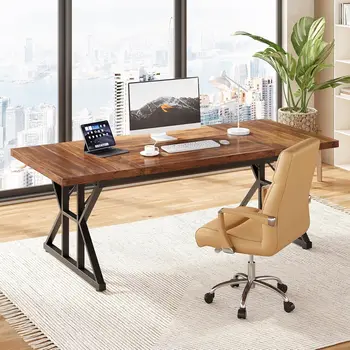 LITTLE TREE 70.8-Inch Office Desk, Executive Office Desk, Modern Work Desk, Large Farmhouse Writing Table Computer Desk for Home 4
