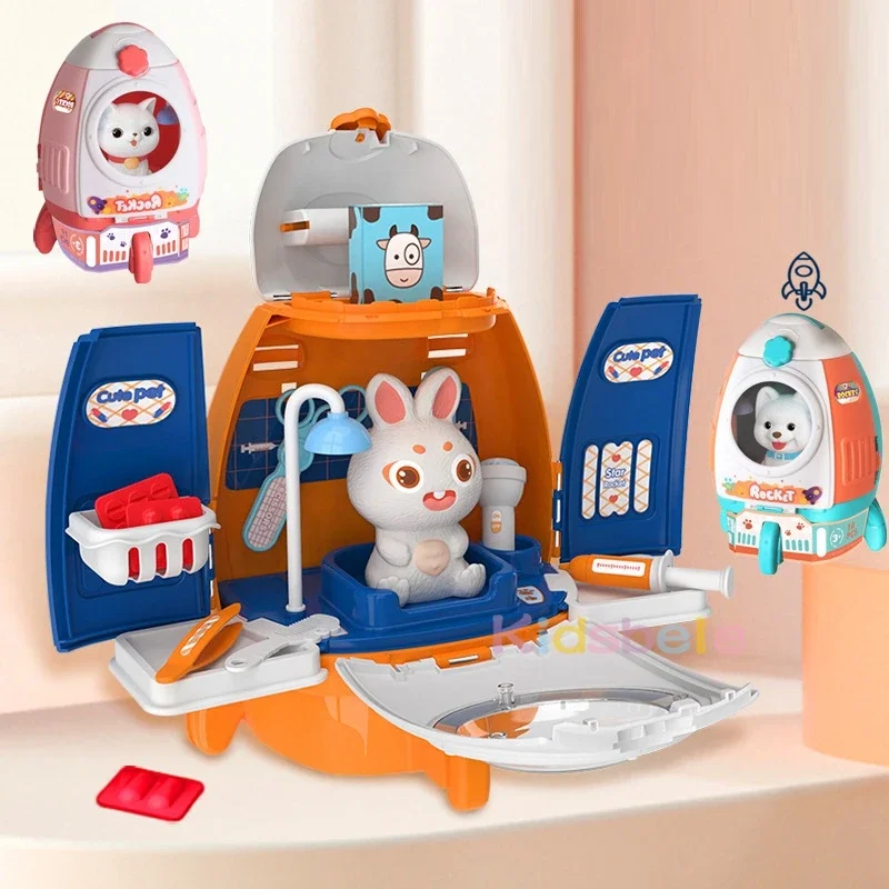 Pet Cat Dog Carrier Backpack Toy, 18PCS Pet Care Playset,Vet Clinic and Doctor Kit for Kids, Pet Veterinarian Medical Role Play 2