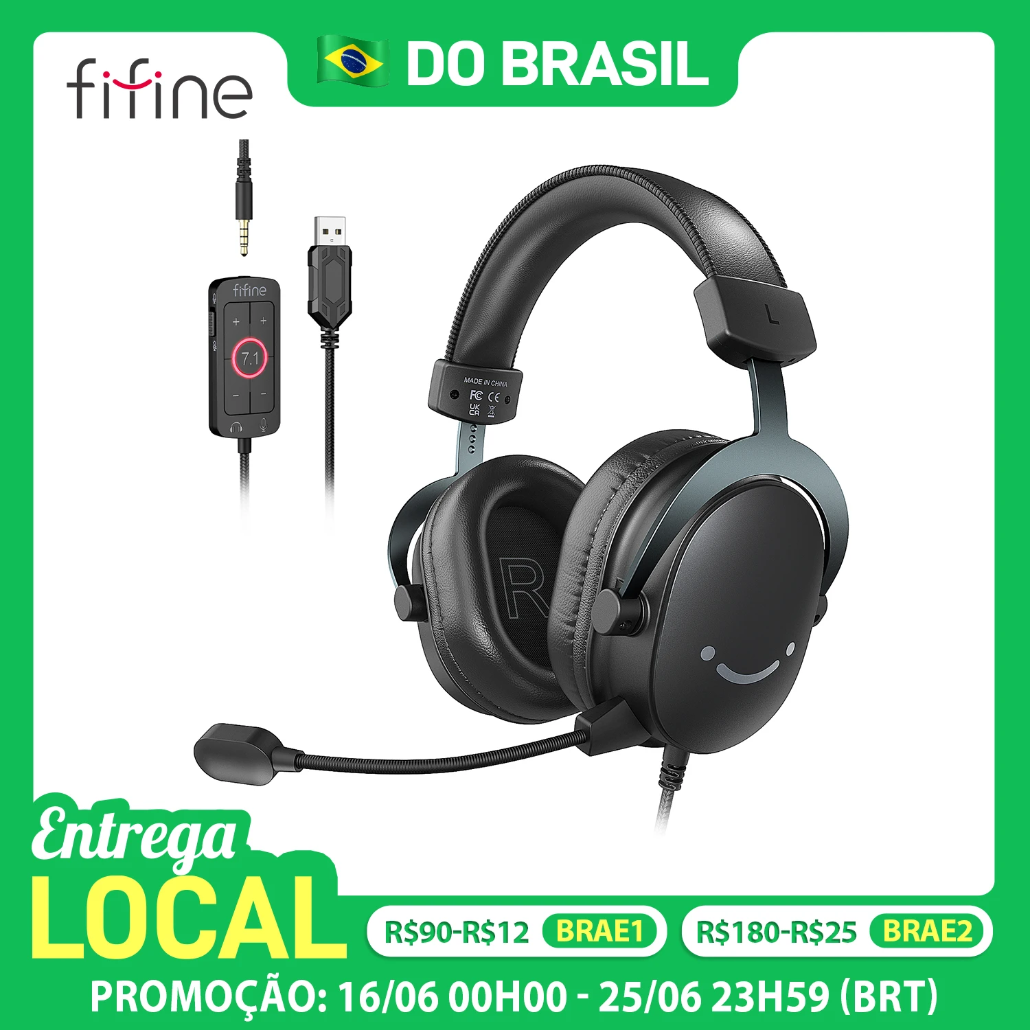 FIFINE Headset,3.5 mm jack&USB Headphone with 7.1 Surround Sound/volum control/Mute switch for PC/MAC/PS4/PS5 Mixer-H9 1