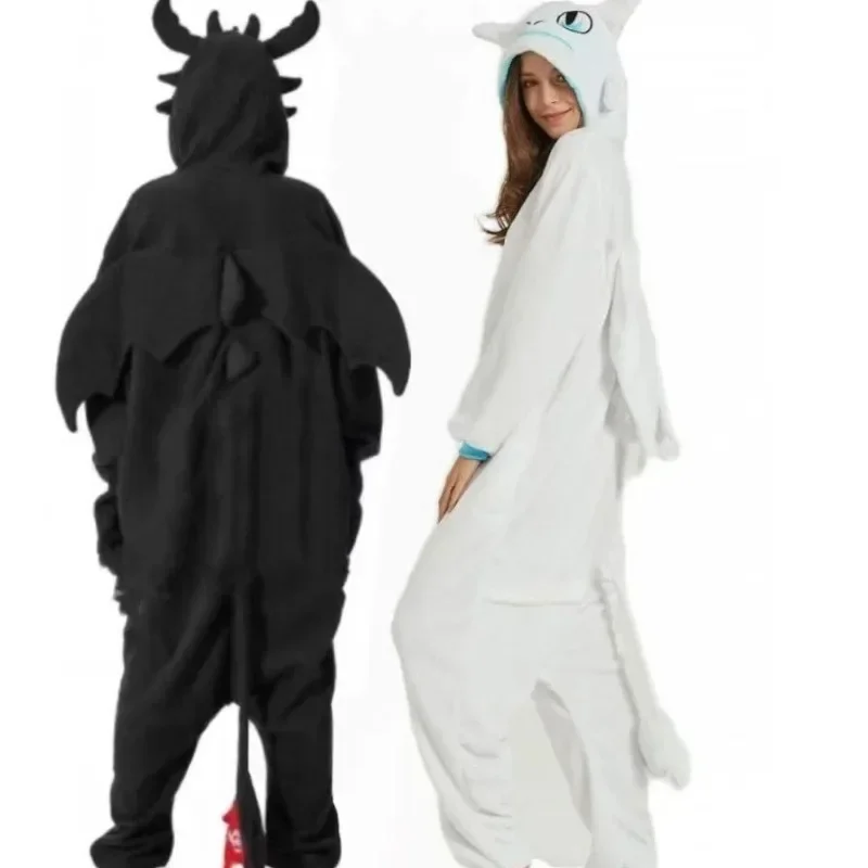 Flannel Cartoon Conjoined Animal Pajamas Tamed Dragon White Dragon Thickened Home Clothes Stitch Pajama Adult Costume Cosplay kigurumi pajamas onesies flannel pajamas onesies cosplay pajamas onesies