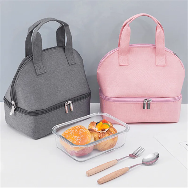 

Portable Outdoor Travel Bag Double-Layer Insulated Lunch Bag Office Portable Lunch Rice Insulation Bag Student Lunch Box Bag