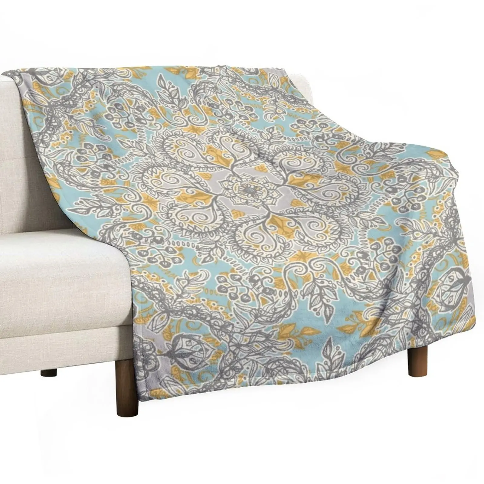 

Gypsy Floral in Soft Neutrals, Grey & Yellow on Sage Throw Blanket Single Blanket fluffy blanket