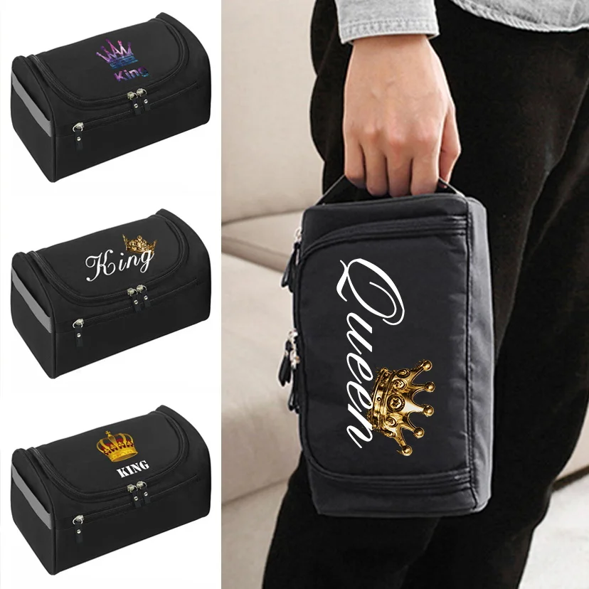 Women Cosmetic Bag Zipper Wash Bags King&Queen Series Makeup Bag Beauty Case Make Up Organizer Kits Travel Storage Wash Pouch