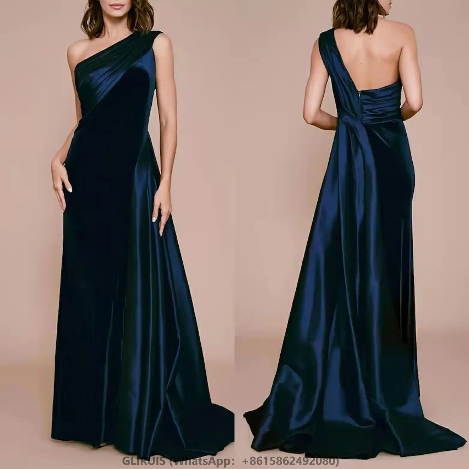 

Velvet One Shoulder Evening Dresses With Pleats Sheath فساتين السهرة Satin Wedding Guest Formal Prom Dresses