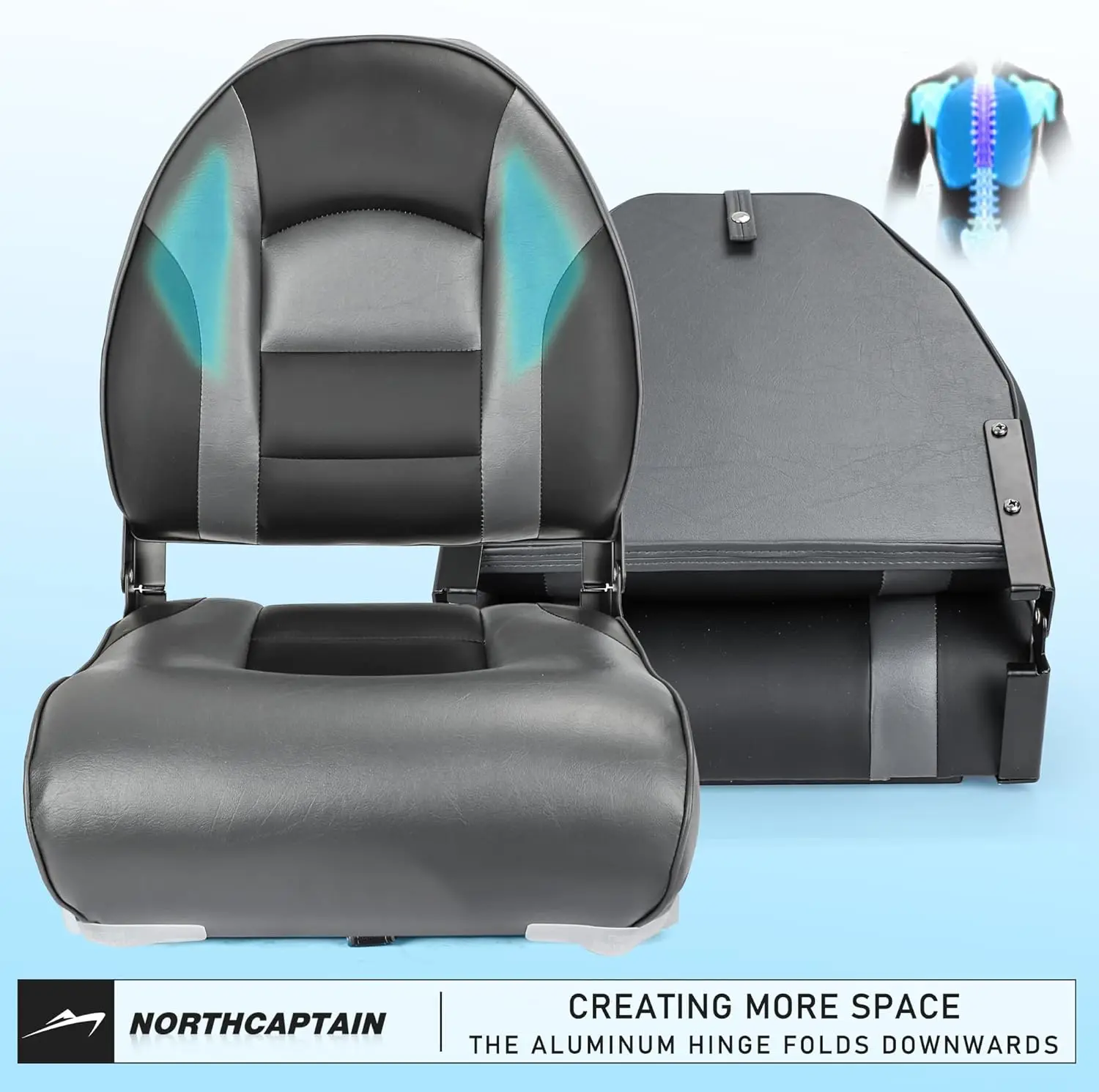 A Pair of Marine High Back Folding Fishing Boat Seat,Stainless Steel Screws Included
