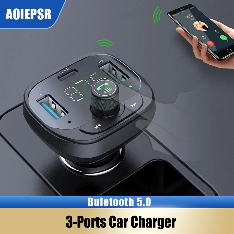 

New Bluetooth 5.0 Car Charger 3-Ports Super Fast Charger Player Receiver FM Transmitter Mobile Phone Charger High Power 50W