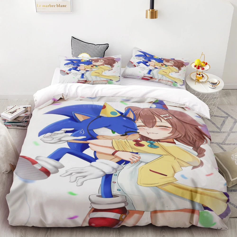thumbnail image 1 of Funda nórdica 3D exquisita caricatura Sonic juego impresión digital juego de cama decoración del hogar edredón cama jóvenes niños niñas niños regalo, 1 of 4