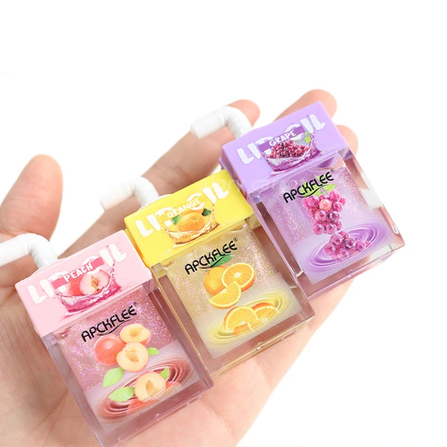 6Pcs Cute Juice Box Lip Gloss Set Fruit Flavor Smooth Transparent